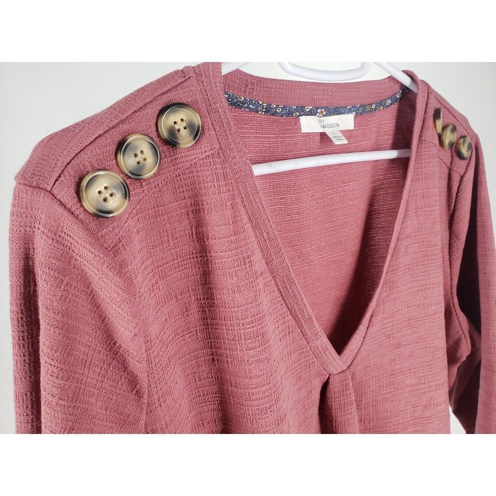 89th And Madison‎ Tunic Blouse Top Size L V-Neck Rose 3/4 Sleeve Pullover